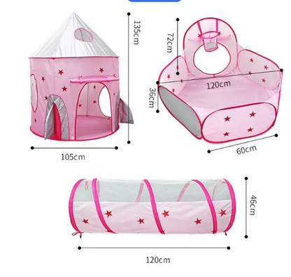 Carpa de princesas de 3 piezas para niñas con pozo de pelotas, y túnel de gateo para niños pequeños