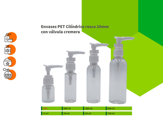 Envases PET Cilíndricos rosca 20 mm con válvula cremera