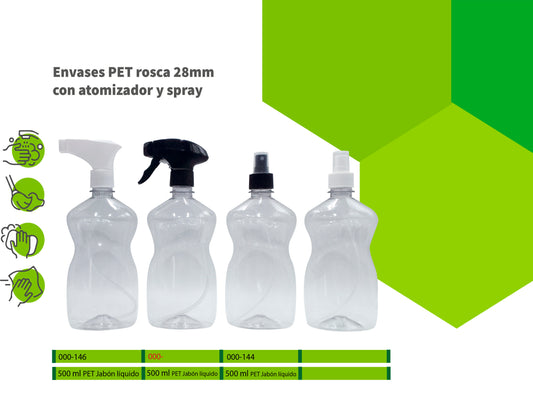 Envases PET rosca 28 mm con atomizador y spray