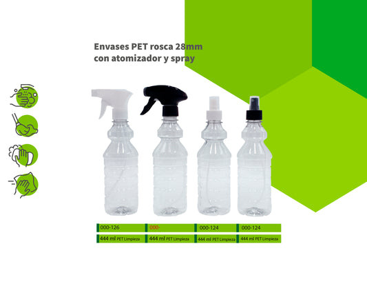 Envases PET rosca 28mm con atomizador y spray