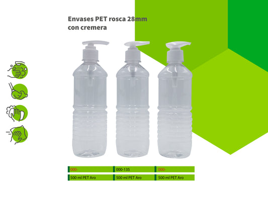 Envases PET rosca 28mm con cremera