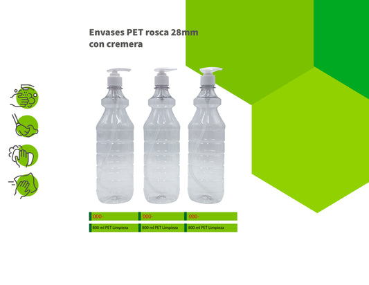 Envases PET rosca 28mm con cremera