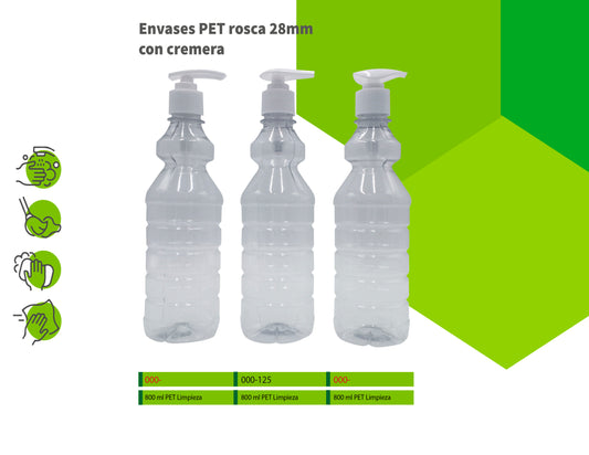 Envases PET rosca 28mm con cremera