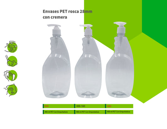 Envases PET rosca 28mm con cremera